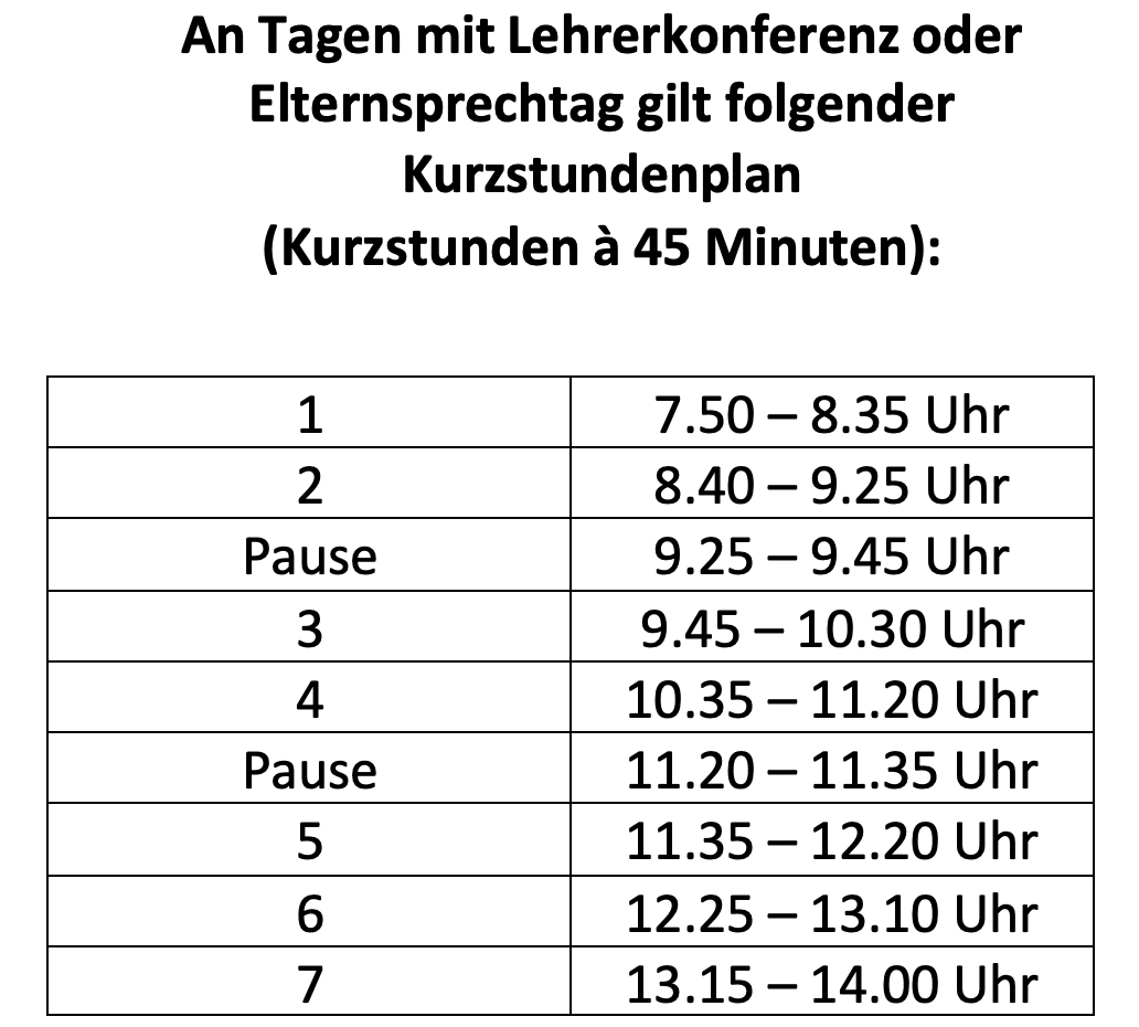 Kurzstundenplan